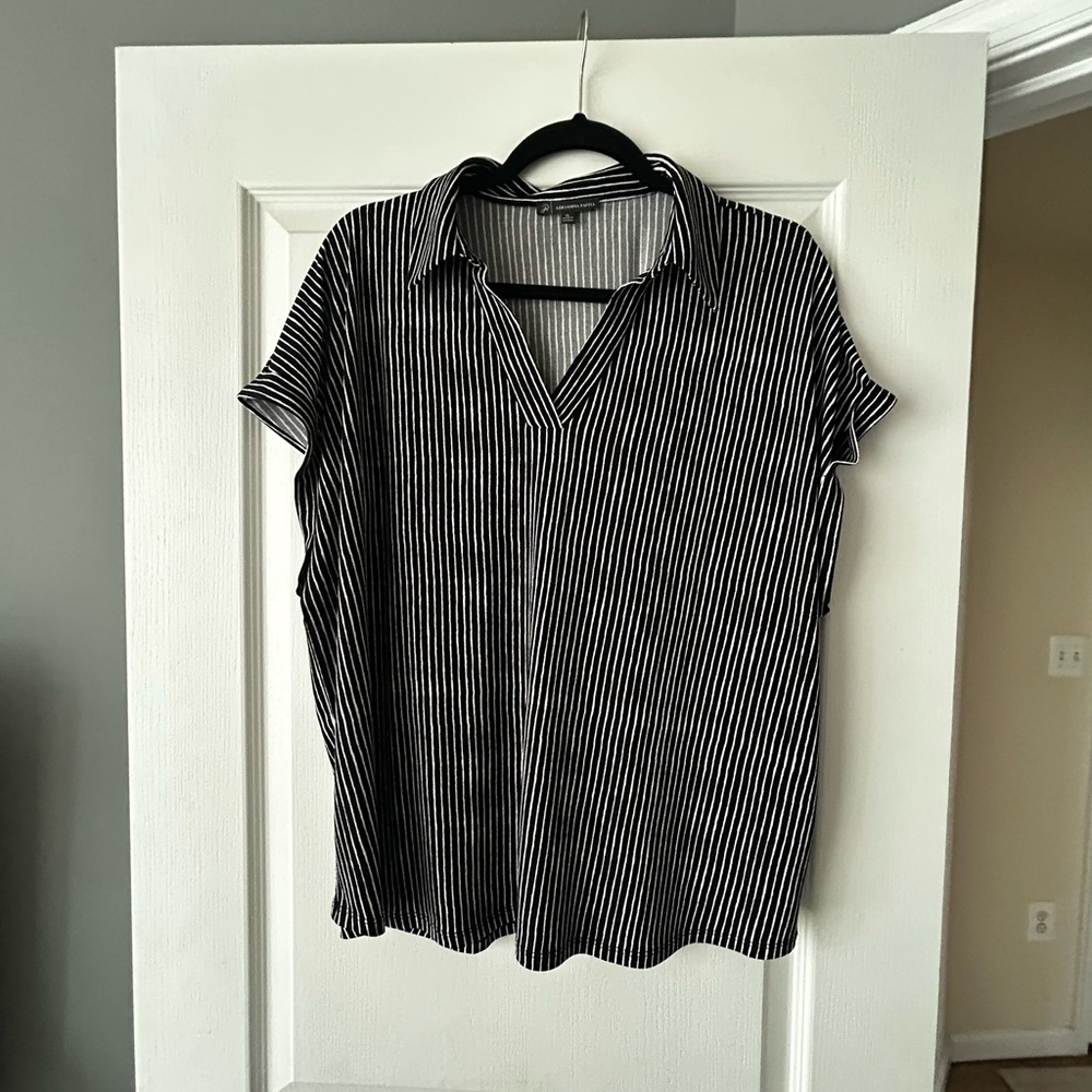 Adrianna Papell Black and White Striped Button-Down Top